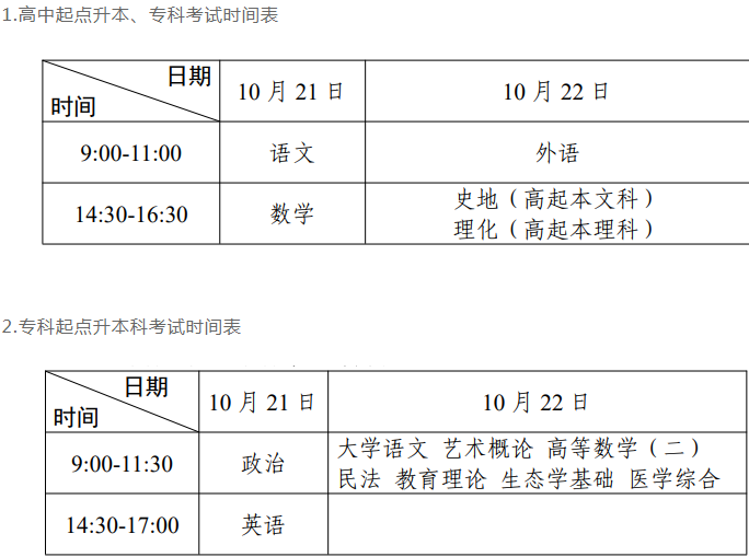 廣州成人高考考試時間安排？