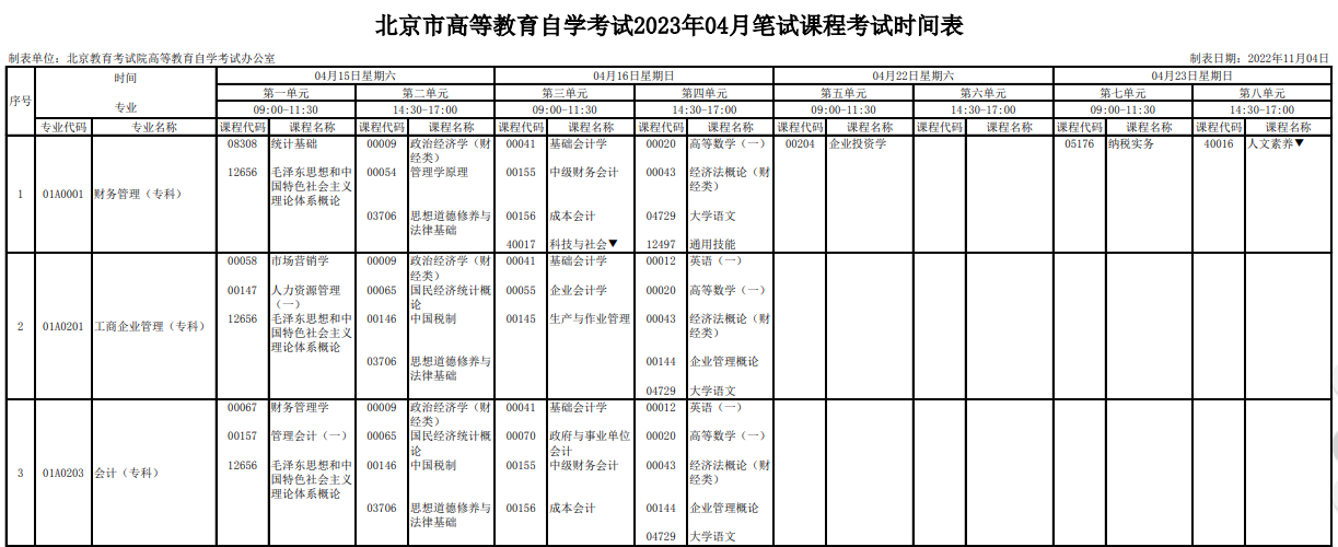 2023年4月北京西城區自學考試考試安排 2023年4月北京西城區自學考試考試安排