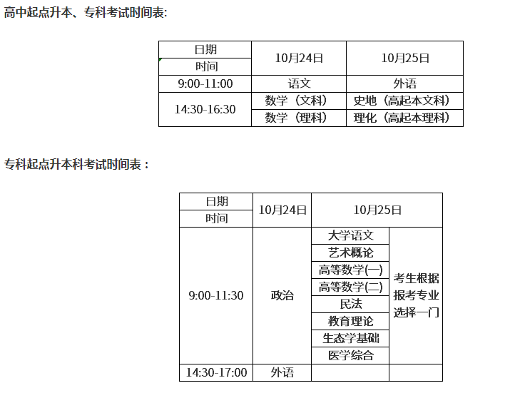 2020年上海成人高考考試時間安排？