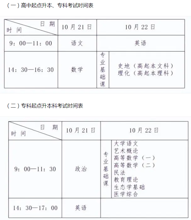 成人高考今年考試時間？