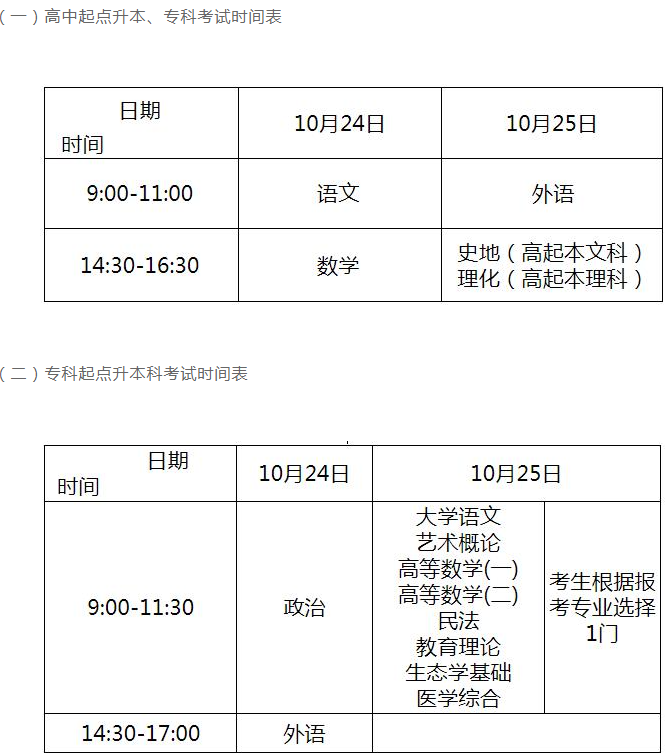 泰安成人高考考試時間2020？