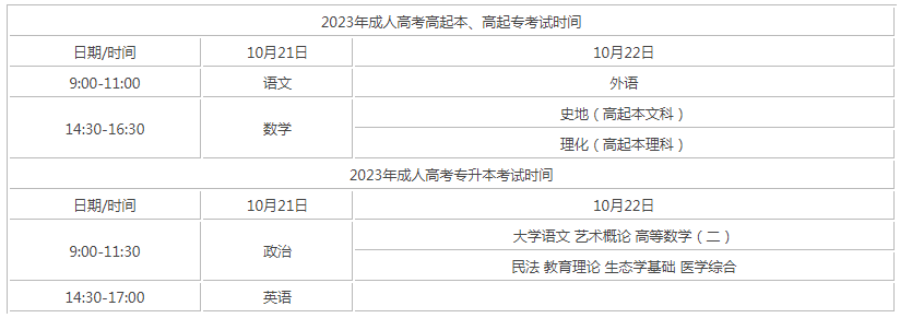 宣城成人高考考試具體時間安排表？
