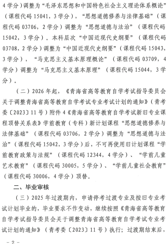 青海省教育招生考試院關于調整高等教育自學考試思想政治理論課課程設置的通知