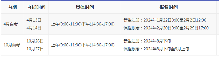 2024年湖南自考報名時間？