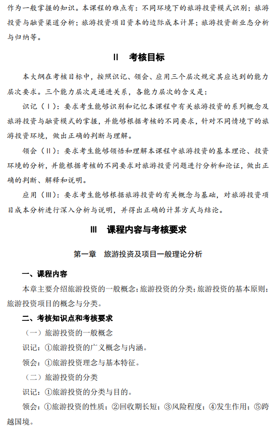 2024年江蘇省自學考試大綱00198旅游企業投資與管理（高綱1466）
