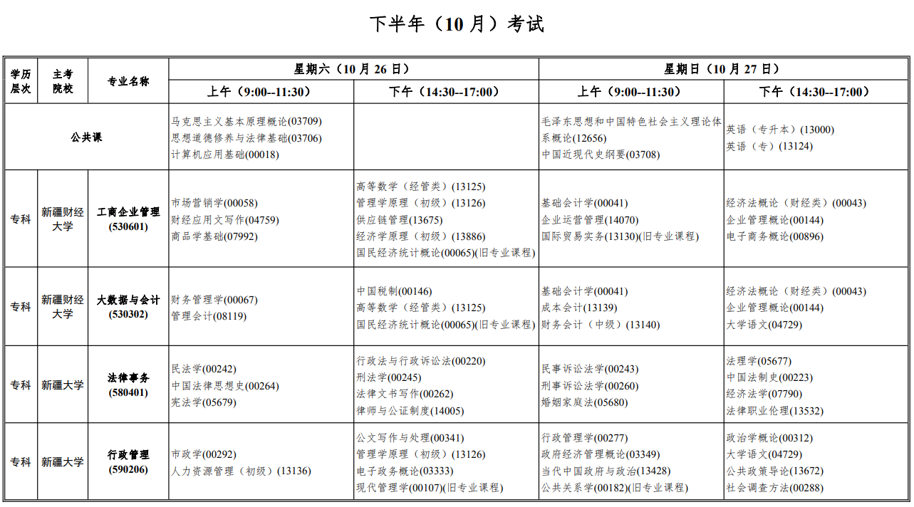 2024年10月新疆自考考試安排 2024年10月新疆自考考試安排