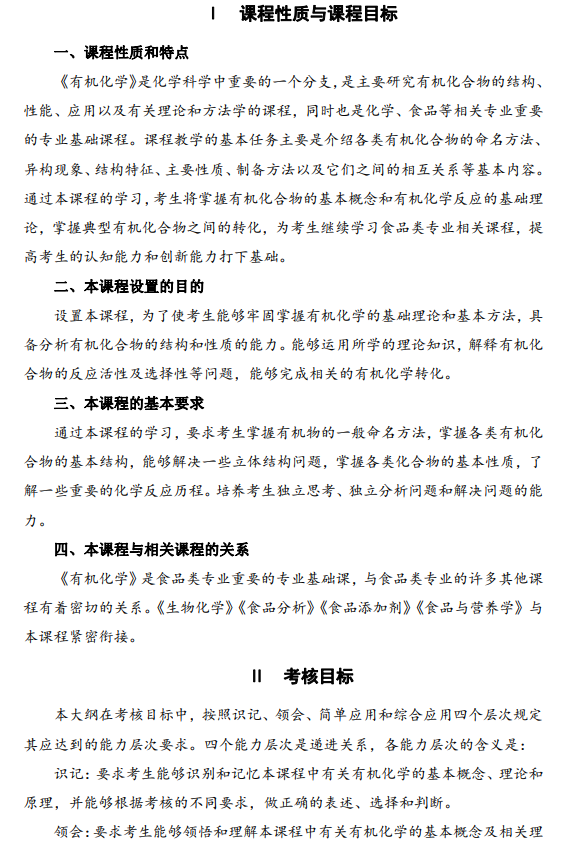 2024年江蘇自學考試大綱14591有機化學（高綱4345）