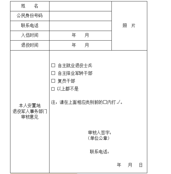 2024年內蒙古自治區成人高考退役軍人享受加分或免試照顧政策審核表