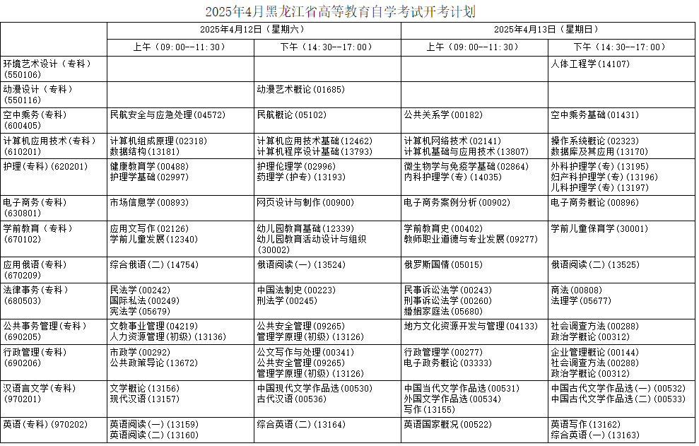 ?2025年4月黑龍江省自考考試安排