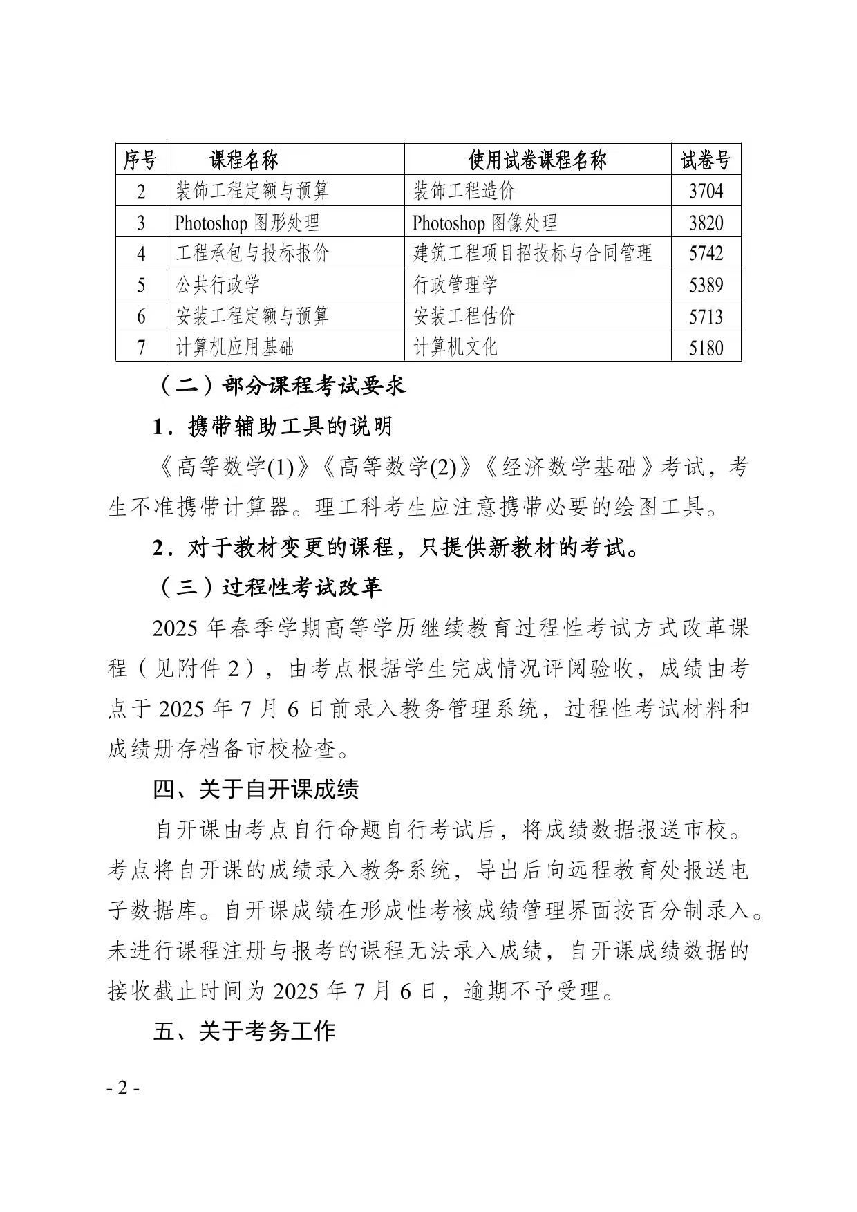 關于2025年春季學期高等學歷繼續教育期末考試安排的通知