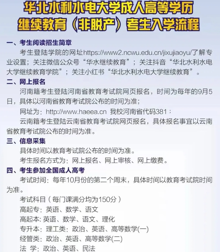 2025年華北水利水電大學高等學歷繼續教育（非脫產）招生簡章