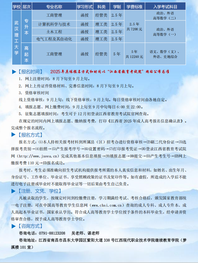 2025年成人高等學歷教育招生簡章