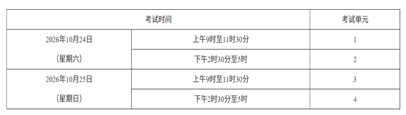 2026年10月湖南省自學考試開考課程考試安排