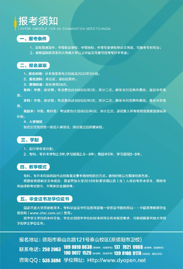 2022年德陽開放大學（羅江分校）春季招生簡章