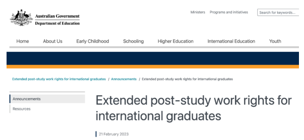 重磅官宣澳大利亞最新留學政策!延長國際畢業生工作簽證以及打工時間 重磅官宣澳大利亞最新留學政策!延長國際畢業生工作簽證以及打工時間