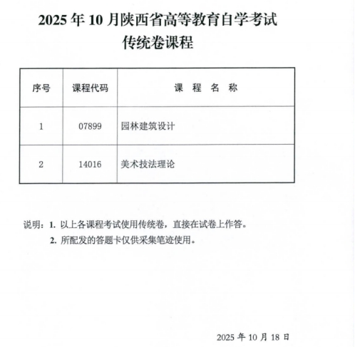 2025年10月陜西省自學考試專用答題卡等課程信息公布 2025年10月陜西省自學考試專用答題卡等課程信息公布