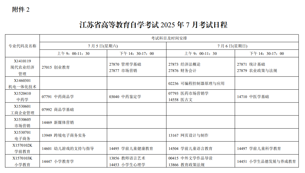 2025年7月江蘇省自學考試考試安排 2025年7月江蘇省自學考試考試安排