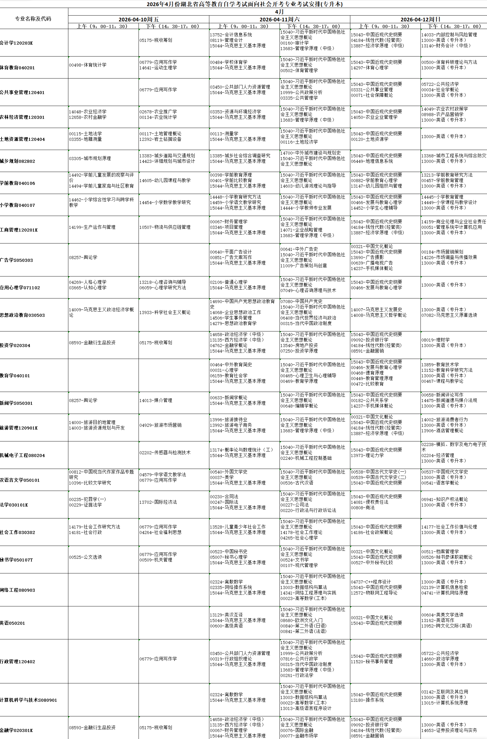 2026年4月湖北省仙桃市自考考試安排