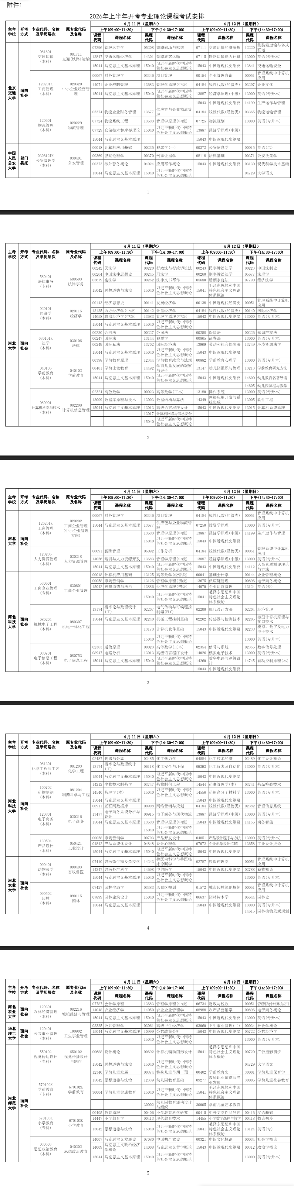 2026年4月河北省保定市自考考試安排